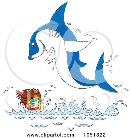 Royalty-Free Vector Clip Art Illustration of a Shark Jumping On A Snorkeler by Alex Bannykh