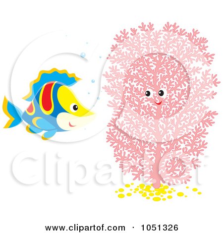 Royalty-Free Vector Clip Art Illustration of a Marine Fish And Pink Coral by Alex Bannykh