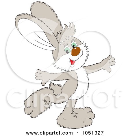 Royalty-Free Vector Clip Art Illustration of a Happy Beige Rabbit Walking by Alex Bannykh