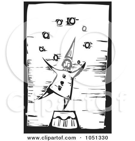 Royalty-Free Vector Clip Art Illustration of a Woodcut Styled Circus Clown Juggling by xunantunich