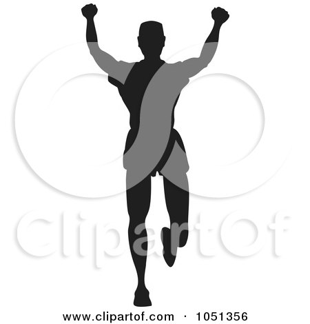 Royalty-Free Vector Clip Art Illustration of a Silhouetted Victorious Man Running by Andy Nortnik