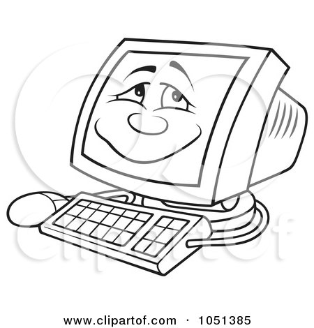 Royalty-Free Vector Clip Art Illustration of an Outline Of Pleased Computer by dero