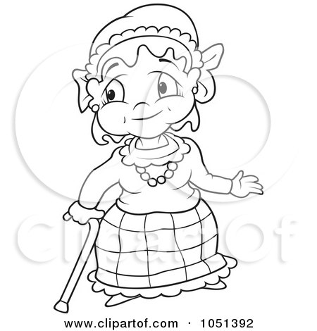 Royalty-Free Vector Clip Art Illustration of an Outline Of A Friendly Grandma by dero