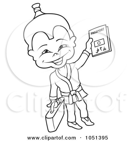 Royalty-Free Vector Clip Art Illustration of an Outline Of A Japanese Person Holding A Passport by dero