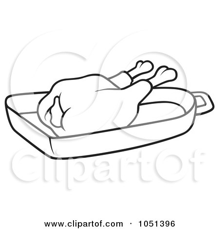 Royalty-Free Vector Clip Art Illustration of an Outline Of Chicken In A Pan by dero
