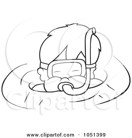 Royalty-Free Vector Clip Art Illustration of an Outline Of A Boy Snorkeling by dero