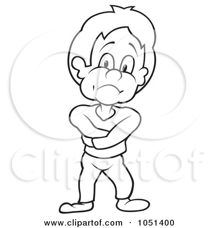 Royalty-Free Vector Clip Art Illustration of an Outline Of A Boy Being Stubborn by dero