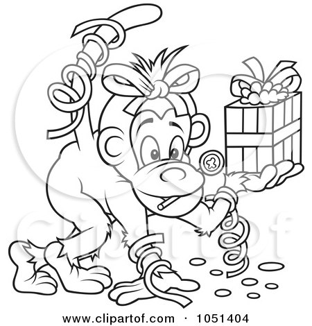 Royalty-Free Vector Clip Art Illustration of an Outline Of A Birthday Party Monkey by dero