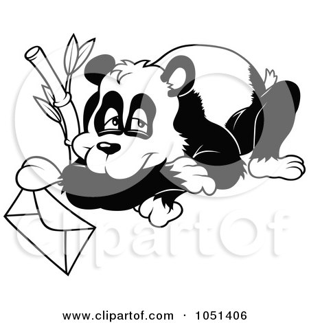 Royalty-Free Vector Clip Art Illustration of an Outline Of A Panda Resting By A Valentine by dero