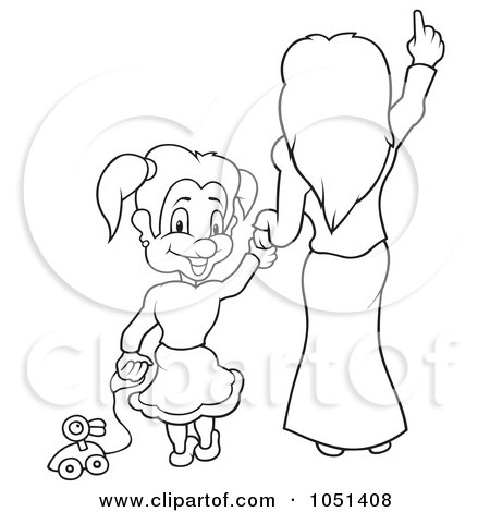 Royalty-Free Vector Clip Art Illustration of an Outline Of A Mother And Daughter by dero