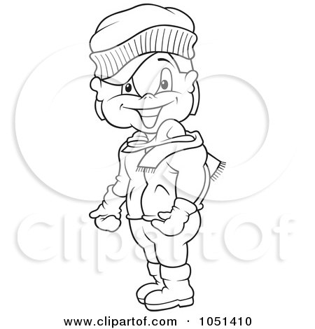 Royalty-Free Vector Clip Art Illustration of an Outline Of A Boy In Winter Clothes - 1 by dero