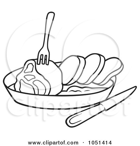 Royalty-Free Vector Clip Art Illustration of an Outline Of Meat On A Plate by dero