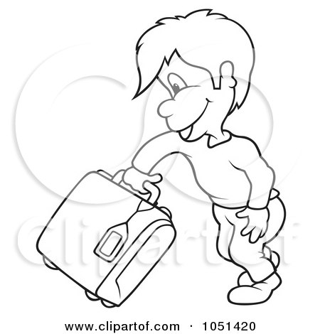 Royalty-Free Vector Clip Art Illustration of an Outline Of A Boy Lifting A Suitcase by dero