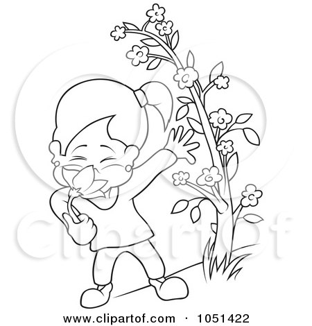 Royalty-Free Vector Clip Art Illustration of an Outline Of A Girl Smelling Flowers by dero