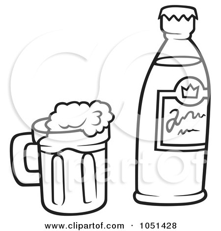 Royalty-Free Vector Clip Art Illustration of an Outline Of A Pint Of Beer And Bottle by dero
