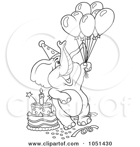 Royalty-Free Vector Clip Art Illustration of an Outline Of A Birthday Elephant by dero