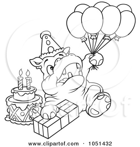 Royalty-Free Vector Clip Art Illustration of an Outline Of A Birthday Party Hippo by dero