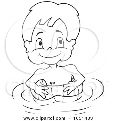 Royalty-Free Vector Clip Art Illustration of an Outline Of A Boy Swimming With An Inner Tube by dero