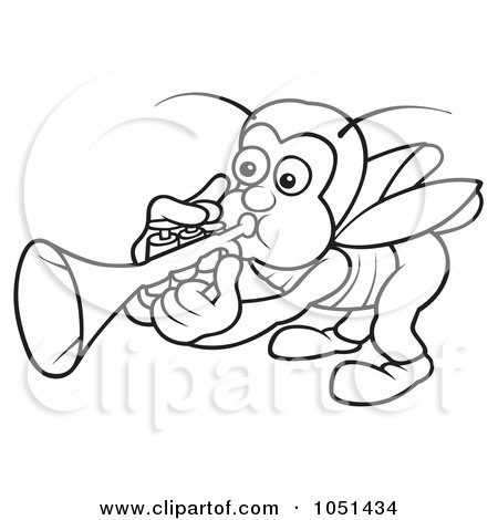 Royalty-Free Vector Clip Art Illustration of an Outline Of A Bug Playing A Trumpet by dero