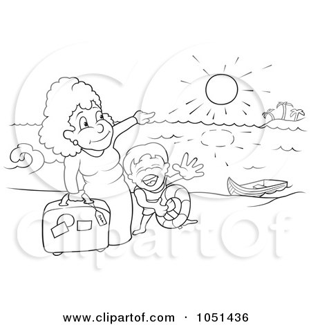 Royalty-Free Vector Clip Art Illustration of an Outline Of A Family On Holiday by dero