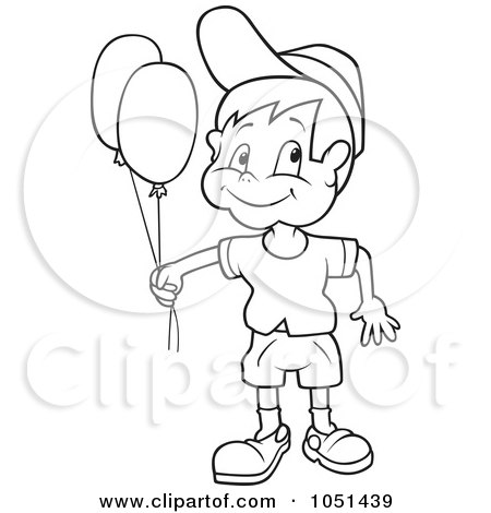 Royalty-Free Vector Clip Art Illustration of an Outline Of A Boy Holding Balloons by dero
