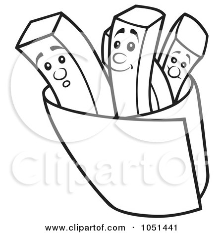 Royalty-Free Vector Clip Art Illustration of an Outline Of French Fry Characters by dero