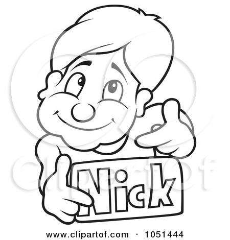 Royalty Free Vector Clip Art Illustration Of An Outline Of A Boy Holding A Nick Name By Dero