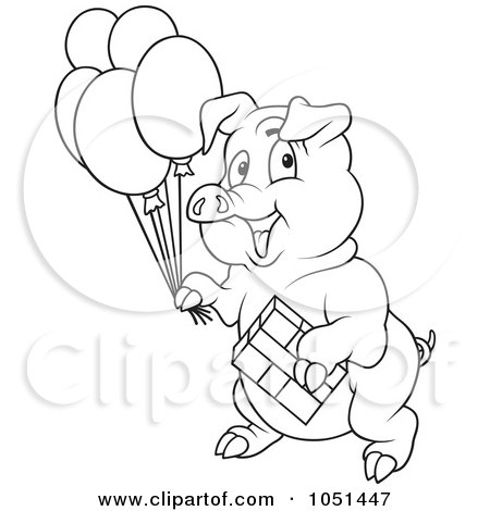 Royalty-Free Vector Clip Art Illustration of an Outline Of A Birthday Party Pig by dero