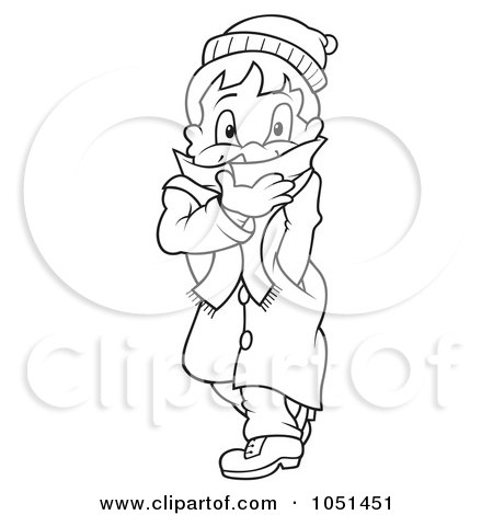 Royalty-Free Vector Clip Art Illustration of an Outline Of A Boy In Winter Clothes - 2 by dero