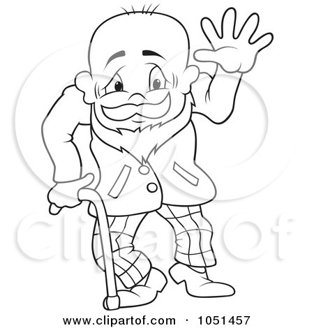 Royalty-Free Vector Clip Art Illustration of an Outline Of A Friendly Grandpa by dero