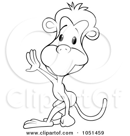 Royalty-Free Vector Clip Art Illustration of an Outline Of A Monkey Holding Up A Hand by dero
