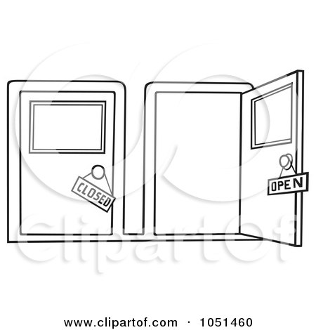 Royalty-Free Vector Clip Art Illustration of an Outline Of Open And Closed Doors by dero