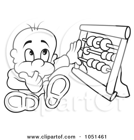 Royalty-Free Vector Clip Art Illustration of an Outline Of A Baby Using An Abacus by dero