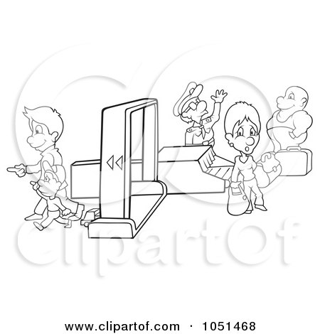 Royalty-Free Vector Clip Art Illustration of an Outline Of People Going Through Airport Security by dero