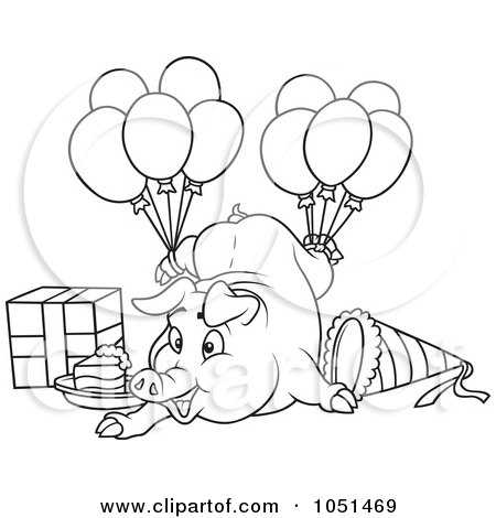 Royalty-Free Vector Clip Art Illustration of an Outline Of A Birthday Pig by dero