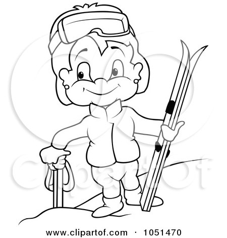 Royalty-Free Vector Clip Art Illustration of an Outline Of A Girl Carrying Skis by dero