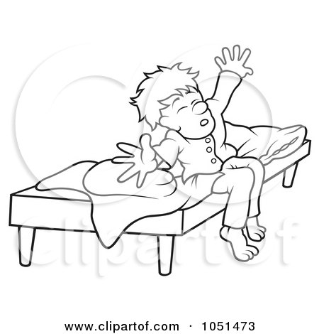 Royalty-Free Vector Clip Art Illustration of an Outline Of A Boy Waking Up by dero