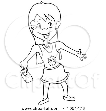 Royalty-Free Vector Clip Art Illustration of an Outline Of A Girl In A Strawberry Dress by dero