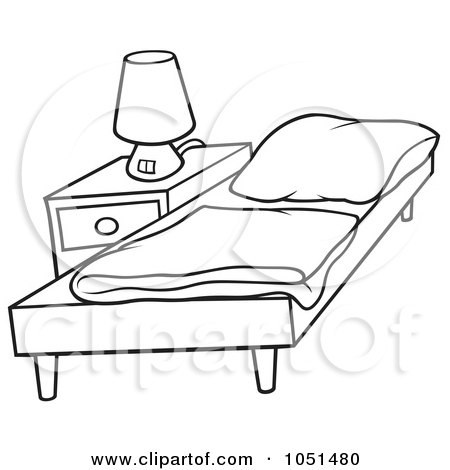 Royalty-Free Vector Clip Art Illustration of an Outline Of A Bed And Night Stand by dero