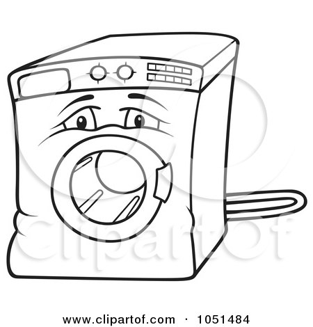 Royalty-Free Vector Clip Art Illustration of an Outline Of A Washing Machine Character by dero