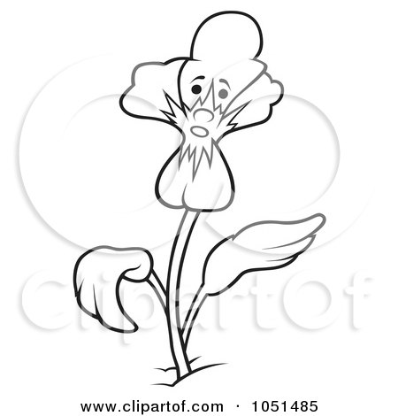 Royalty-Free Vector Clip Art Illustration of an Outline Of A Happy Violet Flower by dero
