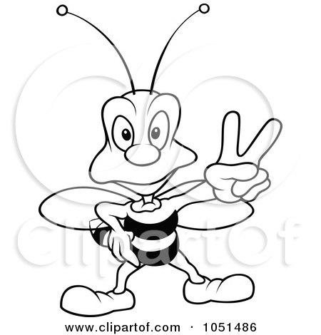Royalty-Free Vector Clip Art Illustration of an Outline Of A Wasp Standing And Gesturing Peace by dero
