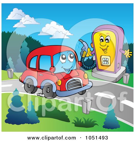 Royalty-Free Vector Clip Art Illustration of a Happy Car Stopping At A Gas Station by visekart