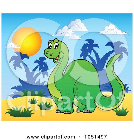 Royalty-Free Vector Clip Art Illustration of a Happy Apatosaurus In A Tropical Landscape by visekart