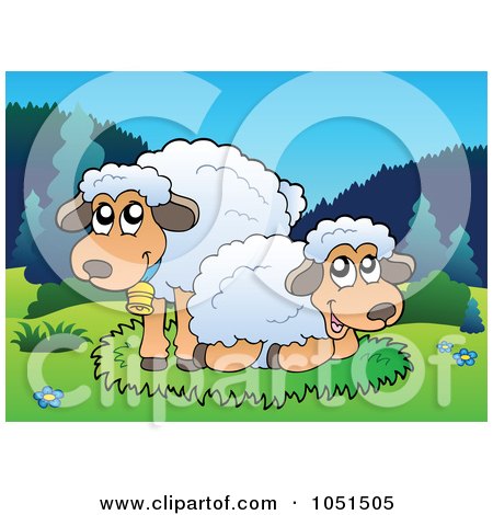Royalty-Free Vector Clip Art Illustration of Two Sheep Resting In A Meadow by visekart