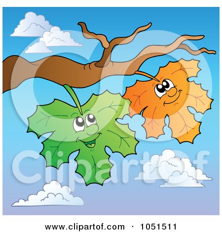Royalty-Free Vector Clip Art Illustration of Green And Orange Happy Leaves On A Branch by visekart