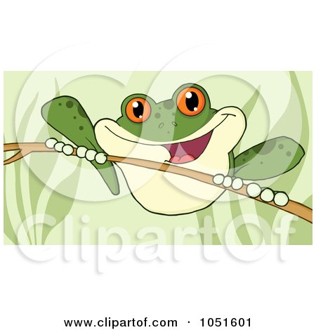 Royalty-Free Vector Clip Art Illustration of a Wild Green Frog On A Twig by Hit Toon