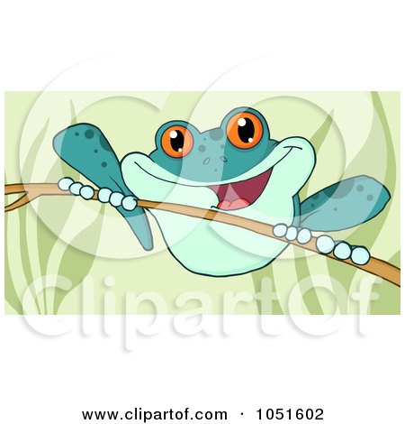 Royalty-Free Vector Clip Art Illustration of a Wild Blue Frog On A Twig by Hit Toon