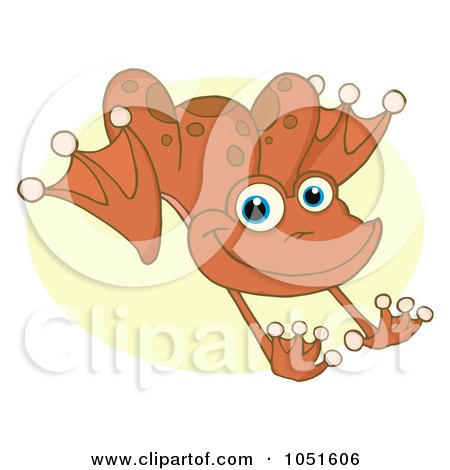 Royalty-Free Vector Clip Art Illustration of a Leaping Orange Frog Over Yellow by Hit Toon
