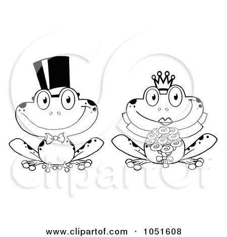 Royalty-Free Vector Clip Art Illustration of an Outline Of A Frog Bride And Groom by Hit Toon